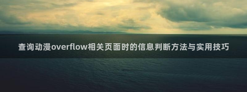 国产动漫好看的推荐：查询动漫overflow相关页面时的信息判断方法与实用技巧